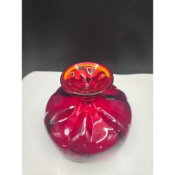 Vtg VIKING RUBY RED GLASS FLUTED COMPOTE 7" dish Candy Bowl MCM 1940s Decorative - Picture 3 of 3